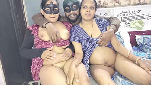 प्रमिला, काजल, और नवीन भतीजी और चचेरे भाई के साथ एक जंगली थ्रीसम में शामिल होते हैं, कामुक मौखिक खेल के बाद